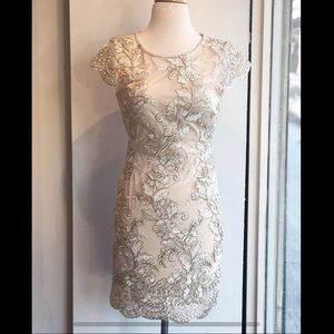 NWT Nude Dress with White and Gold Lace